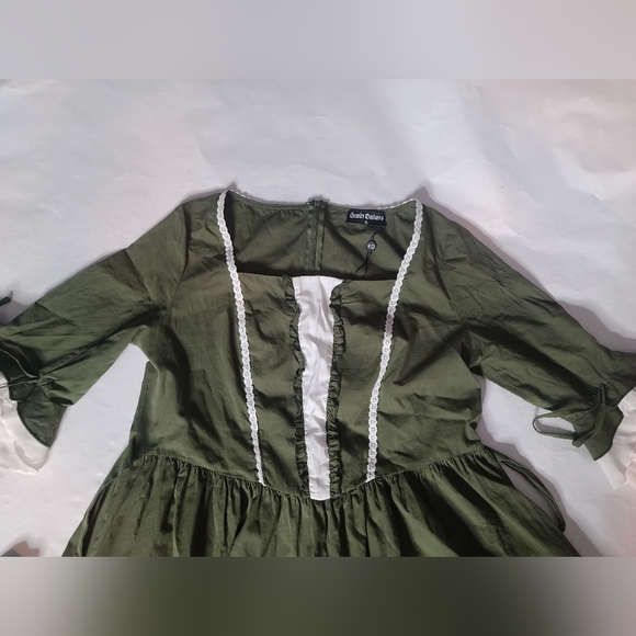 Scarlet Darkness olive green white trim whimsigoth colonial dress size L - Picture 2 of 6